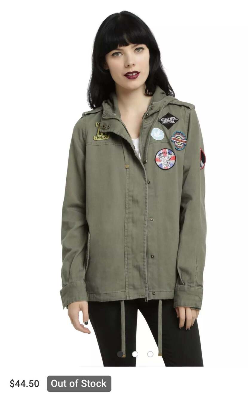 Ashley By 26 International Jacket Womens (S) Army Green Patches Zip Button